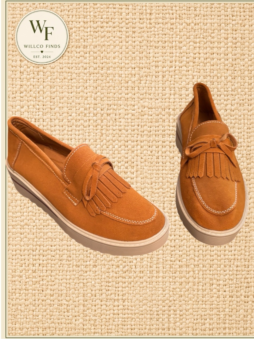 Tan Suede Kiltie Fringe Bow Platform Loafers Sneaker Sole Women’s Shoes